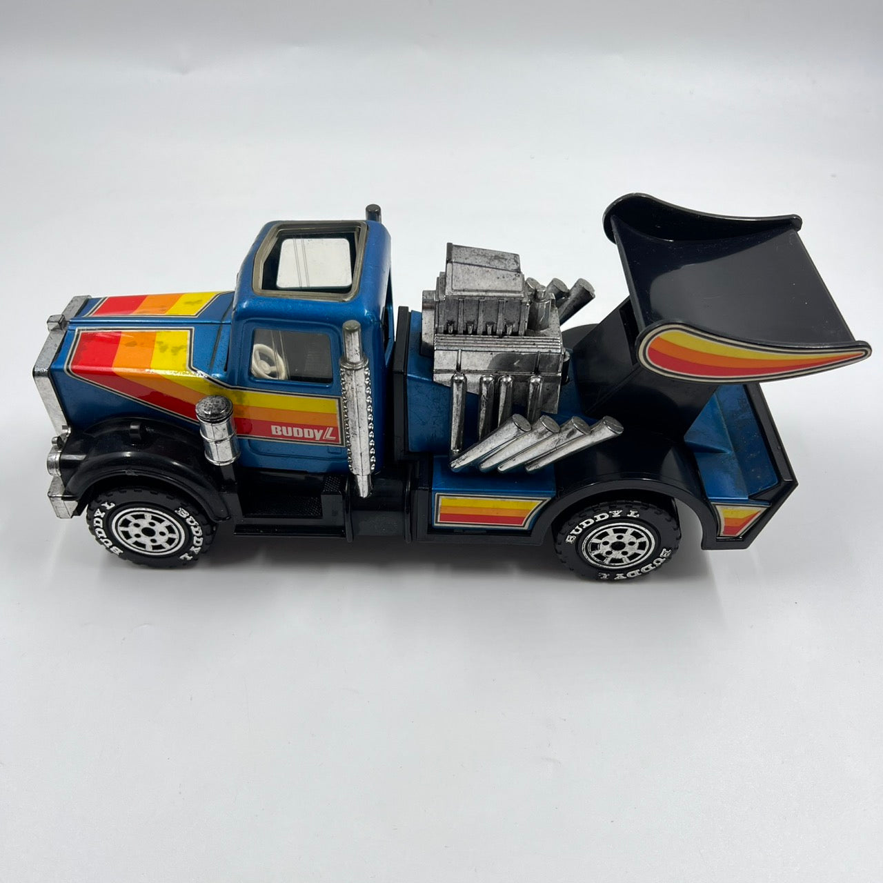 Vintage Tσίγκινο 1981 Buddy L Kenworth Race Truck Συλλεκτικό Τσίγκινο Ρυμουλκό Φορτηγό