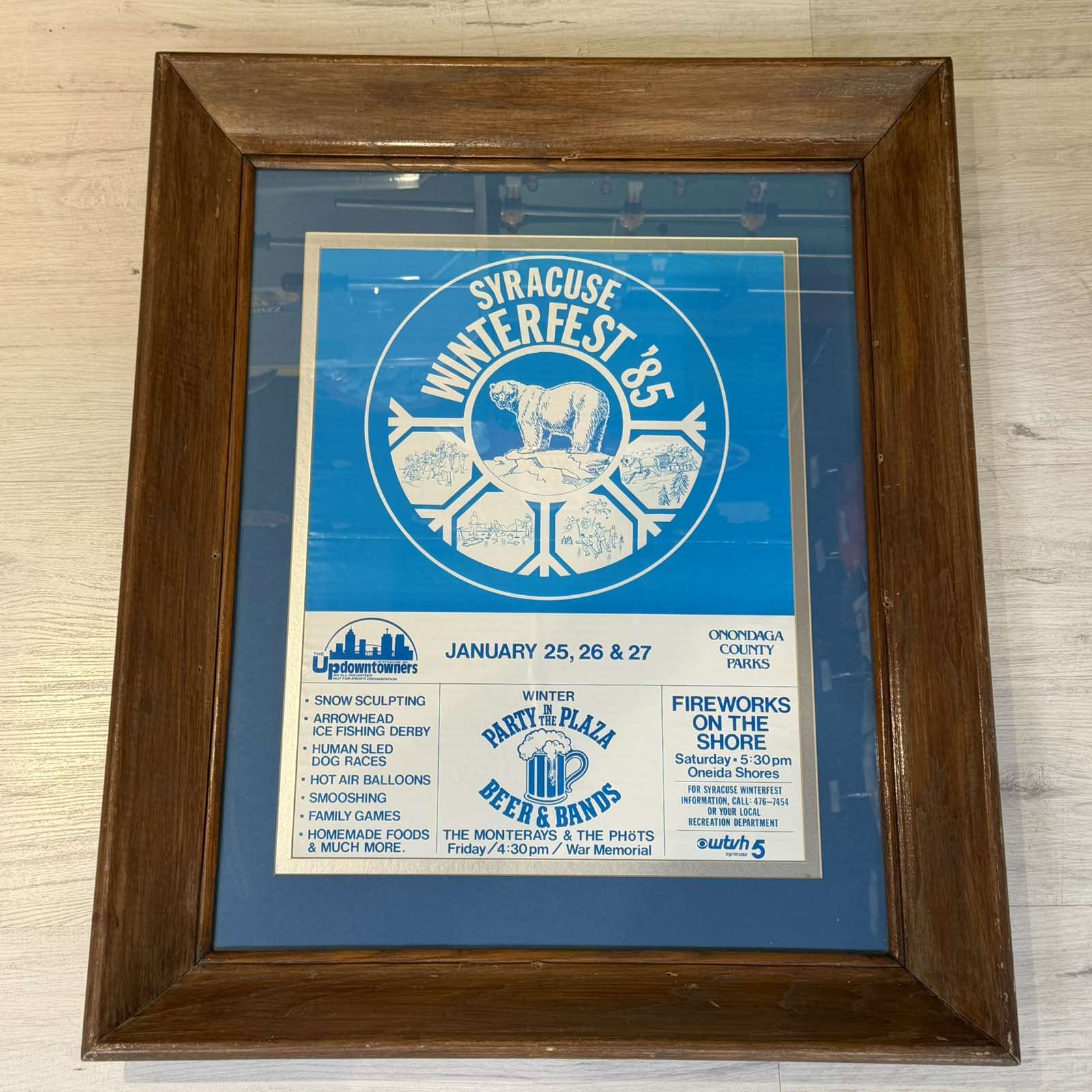 μεγάλη κορνιζαρισμένη vintage αφίσα syracuse winterfest 1985 διακοσμητικός πίνακας τοίχου