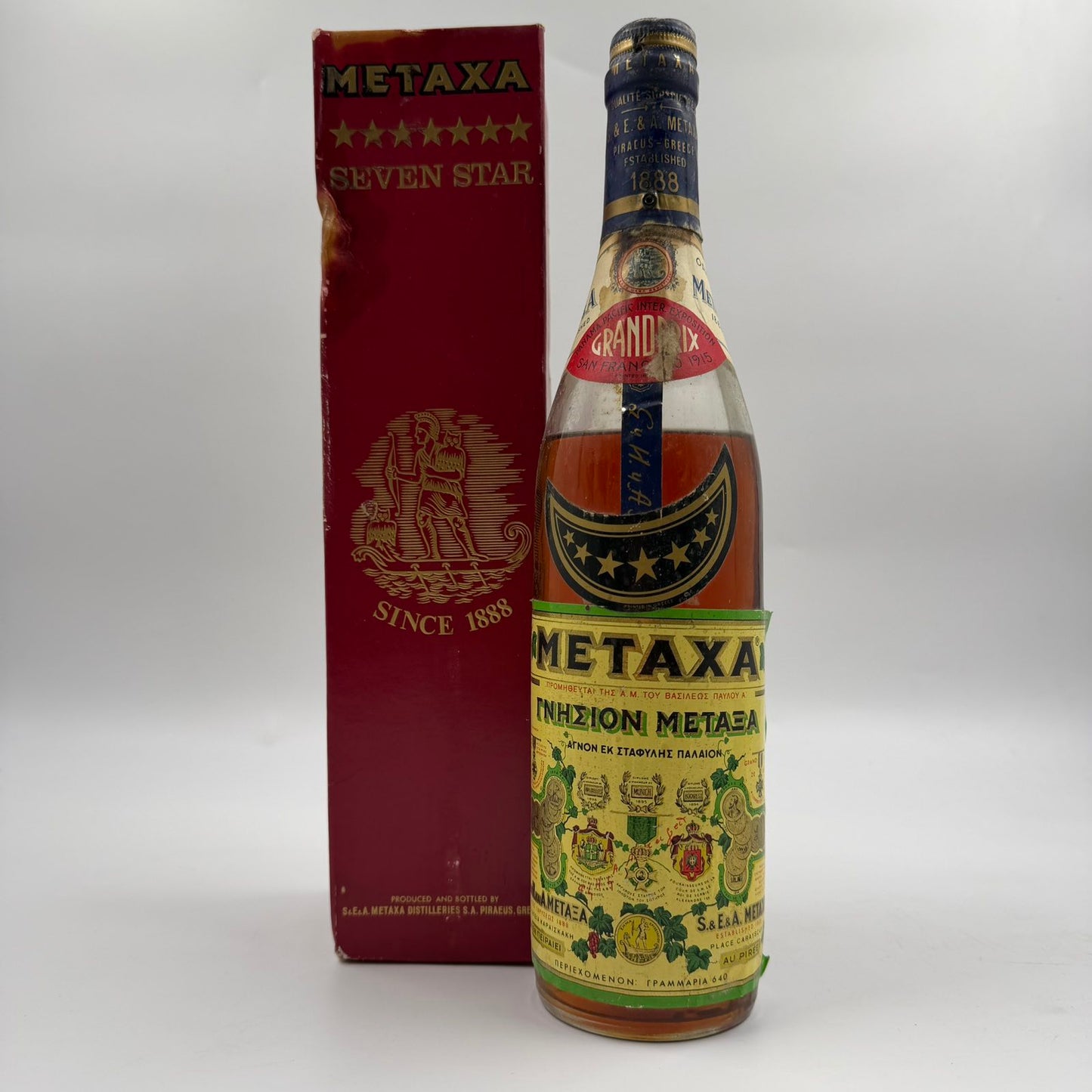 vintage metaxa seven star bottle with original box greek brandy collectible decor