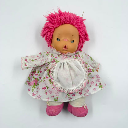 El Greco Παταπούφα Κούκλα Vintage Ελληνική Rag Doll Ροζ Μαλλιά 1980s
