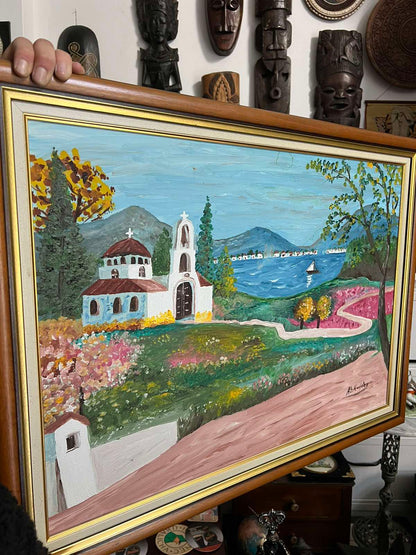 Πίνακας Σε Νησί Με Εκκλησάκι